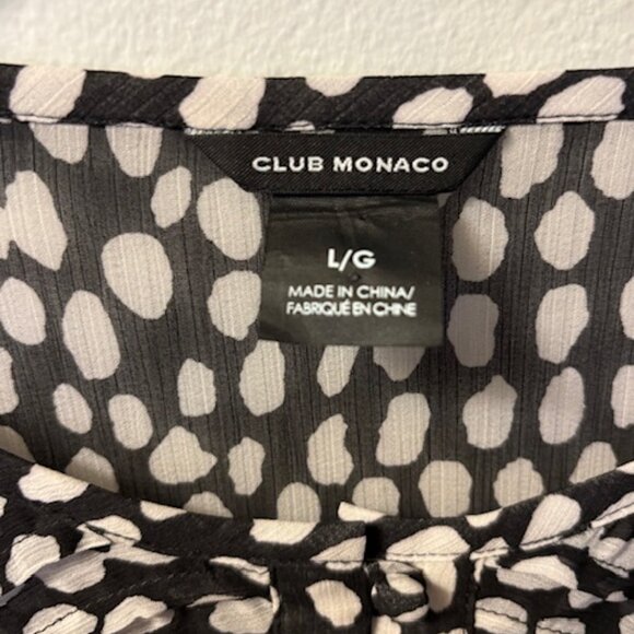 Club Monaco Sheer Black and White Polka Dot Button Down Top - Picture 3 of 3